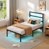 CLIBFENG Twin Bed Frame with Headboard,Heavy Duty Steel Slats Support-LED