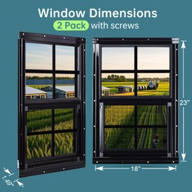 Melkus 2 Pack Shed Windows 18"x23" Flush Mount Chicken Coop Windows with Tempered Glass and Screen, Sliding Windows for Chicken Coop, Shed, Garage, Playhouse, Barn,Greenhouse, Black