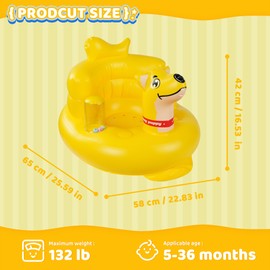 Baby Seat Inflatable Infant Floor Seat Toddler Chair Support Sitting Up Built in Air Pump with Tinkling Bells for 5-36 Months Home and Travel (Yellow)