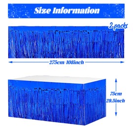 6 PCS Blue Inch Metallic Foil Fringe Tinsel Table Skirts 9 Feet x 29.5 for Rectangle Tables, Tinsel Backdrop Curtains,Party Supplies,Wedding, Birthday, Parade Floats, Christmas Decorations