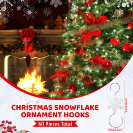 Queekay Christmas Ornament Hooks Silver Snowflake Hooks Christmas Tree Ornament Hangers Metal Wire S Hooks Decorative Snowflake Themed Accessories for Christmas Tree Decoration Christmas Balls (36)