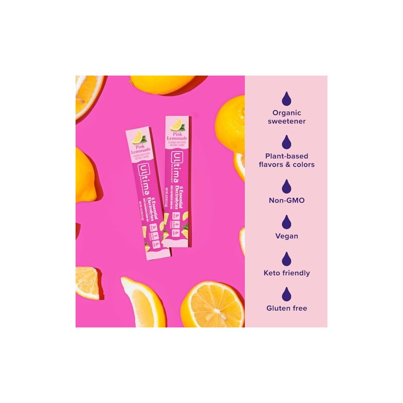 Ultima Replenisher- Mezcla diaria de bebida con electrolitos limonada rosa,