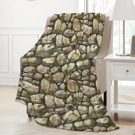 Aonimonis Stone Wall Pattern Throw Blanket Gifts for Women, Soft Fuzzy Warm Cozy Flannel Blankets for Bedroom, Travel, Couch, Home Decor 50x60 in