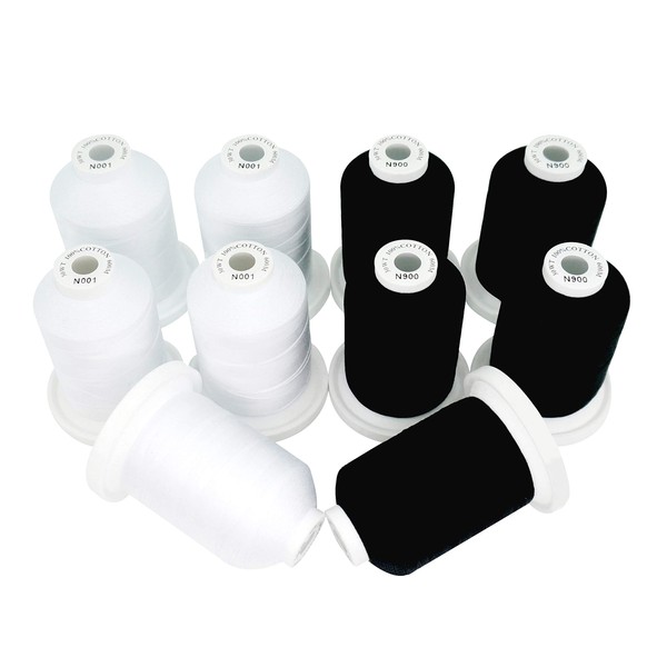 New brothread 5 White+5 Black Colours Multi-Purpose 100% Mercerized Cotton