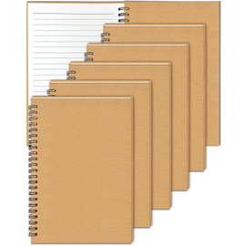 Pack of 6 A5 Spiral Bound Notebooks 21 x 14.5 cm 60 Lined Sheets Notebook A5 Blank Brown Kraft Cover Writing Small Notebooks for School Home Project Notes Office Gifts