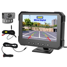 OiLiehu Wired Reversing Camera System Kit, HD 1080P 5 Inch Monitor Infrared with Night Vision Reversing Camera IP68 Waterproof with 26.2 Feet Cable, Reviewer Camera with Reversing Aid Line