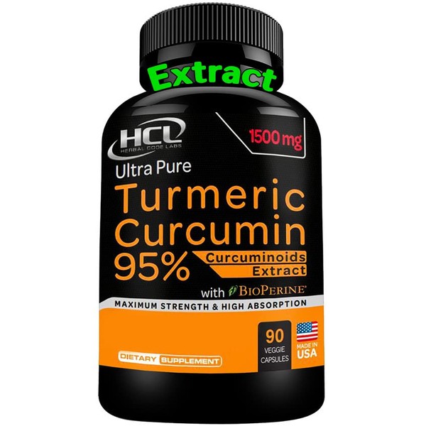 Turmeric Curcumin Supplement 19X Stronger -1500 mg of 95% Curcuminoids Extract Capsules -Most Active Form of Curcumin with BioPerine Ginger Cinnamon – Best Natural Joint Support Powder Pills