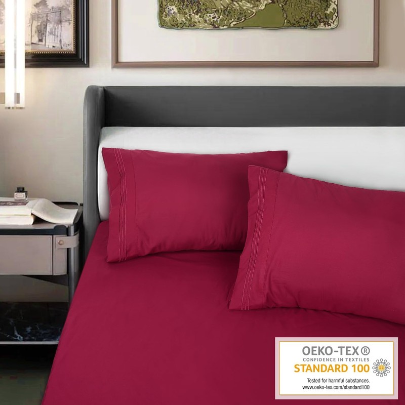 Lirex Pillow Cases (2 Pack), 1800 Thread Count Embroidered Queen