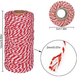 Cotton Bakers Twine, Red and White String Twine Rope Butchers String for Baking Cooking DIY Crafts Wrapping, 100 M Garden Twine Garden Twine and Twist Ties Arts & Crafts