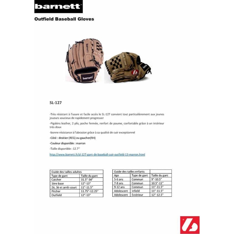SL-127 RH braun Baseball Handschuh, Schweinsleder, Outfield, Größe 12,7" (inch)