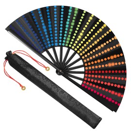 Folding Hand Fan, Foldable Design Chinese Fan Manual, Boots On The Ground Pattern Handheld Rave Fans for Dance Performance, Cosplay, Gifts (Multicolored dots)