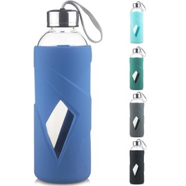 SHOW INGENUITY 32 oz Borosilicate Glass Water Bottle BPA Free Reusable Glass Drinking Bottle with Silicone Sleeve and Stainless steel Lid