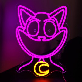 Alicegent Smiling Cat LED Neon Sign - Purple Moonlit Gaming Decor Unlock Hidden Levels of Ambiance in Modern Spaces