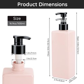 Segbeauty Kitchen Soap Dispenser, Pack of 4, 500 ml Shower Gel Dispenser, Pump Dispenser, Empty, Shampoo Dispenser for Shower, Plastic Soap Dispenser with Labels, Soap Dispenser Set (Pink)
