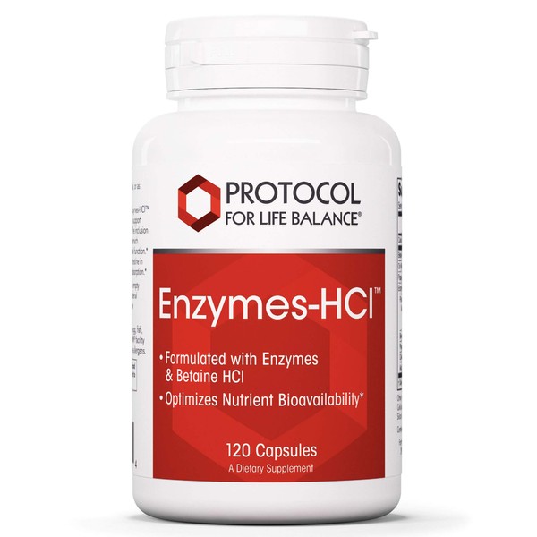 Protocol For Life Balance - Enzymes-HCl™ - Promotes Digestive Health, Formulated with Enzymes & Betaine HCI to Optimize Nutrient Bioavailability & Digestive Function - 120 Capsules