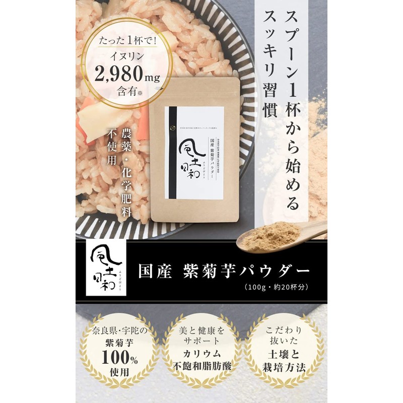 オーガライフ 紫 菊芋パウダー 国産 風土日和 イヌリン 無添加 無農薬 食物繊維 100g