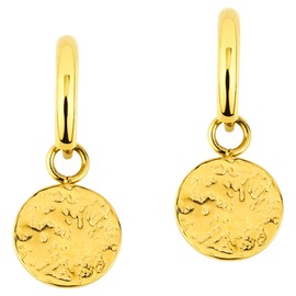 ARTIQO Creole earrings made of stainless steel (gold, silver) hoop earrings with pendant (1.5 cm diameter) statement earrings with moon pendant - waterproof and skin-friendly - model Lua, Stainless