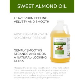 velona Sweet Almond Oil - 1 Gallon / 128 Fl Oz | 100% Pure and Natural Carrier Oil |Cold Pressed | Skin, Hair, Body & Face Moisturizing | Use Today - Enjoy Results…
