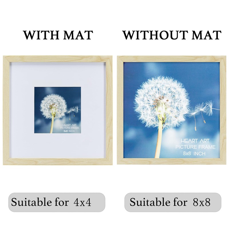HEART ART 8x8 Natural Wood Picture Frame Set of 9,Display