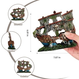 Ganrami Pirate Shipwreck Aquarium Decor – Large Resin Fish Tank Decorations & Ornaments for Betta, Shrimp, and Small Fish – Cool Aquarium Accessories Gift for Kids, Boys, Girls & Fish Lovers