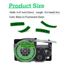 Esaytool 6 X Compatible with Cassette Label Tape XR18FGN XR-18FGN XR-18FGN2S XR18FGN2S Black on Fluorescent Green 18mm 3/4 inch x 16.4 Feet Replacement for KL-120 KL-430 KL-820 KL-2000 Label Maker