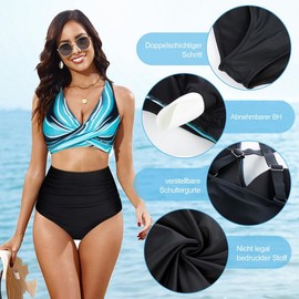 JASAMBAC Bikini Set for Women Tummy Control Twsit Cross Push Up Bikini Top and High Waist Bikini Bottoms Soft High Quality Swimwear Swimsuits for Beach Pool with Adjustable Shoulder Straps, Blue,