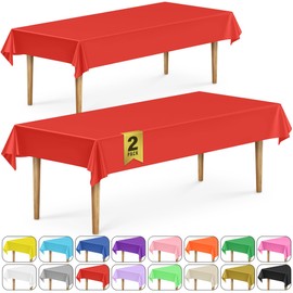 DecorRack 2 Rectangular Tablecloths BPA-Free Plastic, 54 x 108 inch, Dining Table Cover Cloth Rectangle for Parties, Picnic, Camping and Outdoor, Disposable or Reusable in Red (2 Pack)