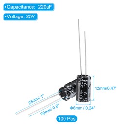 PATIKIL 25V 220uF Electrolytic Capacitors, 100Pcs 6x12mm Aluminum High Frequency Electrolytic Capacitors for TV, LCD Monitor, Refrigerator, Circuit Boards, Black