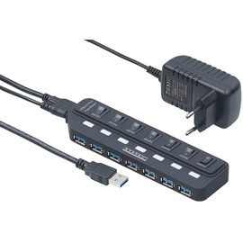 Xystec USB Strip: Active USB 3.0 Hub with 7 Ports, Individually Switchable, 2 A Power Supply (USB Switch, Active 3 0 Hubs Switchable)