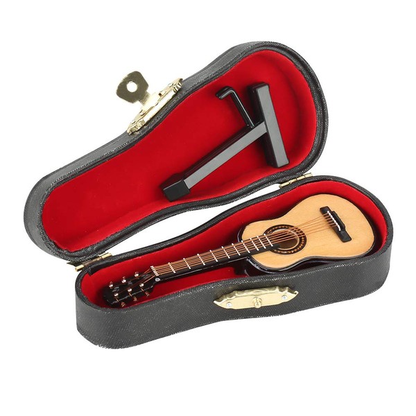Miniature Guitar Model, Mini Wooden Guitar Musical Instrument Model Dollhouse Accessory for Kids with Stand and Case for Home Desktop Decoration 10