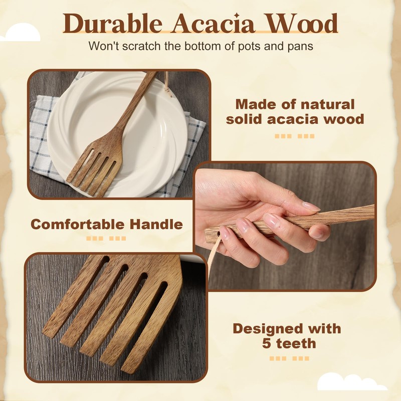 Baderke 10 Inches Acacia Wooden Forks for Cooking Kitchen Baking