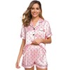 SWOMOG Womens Silk Satin Pajamas Set Short Sleeve Button Down