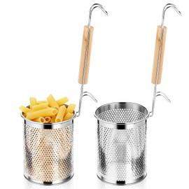 2 Pack Pasta Strainer with Handle Pasta Basket Spider Mesh Strainer Stainless Steel for Noodle, Boiling Food, Ramen, Spaghetti, Dumpling (4.6"D X 5.78"H)