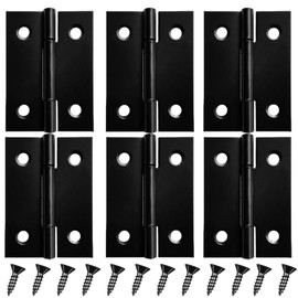 6 PCS 2 inches Black Door Hinge Cabinet Door Hinges Stainless Steel Butt Hinges Home Furniture Hinges Bisagras for Door, Window, Case Lid, Wooden Box Chest with 36 Mounting Screws, Black
