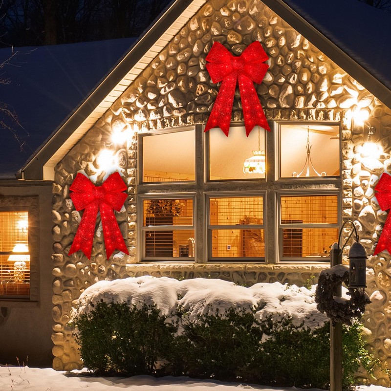 JUSTPRO 40" 99 LED Lighted Red Sparkly Bow Christmas Decoration