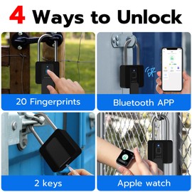 Dhiedas Fingerprint Lock, 2.7'' Long Shackle Heavy Duty Outdoor Padlock with Fingerprint Key Bluetooth APP, Weatherproof Biometric Electronic Gate Lock with Protective Shell for Fence Shed Gym Yard