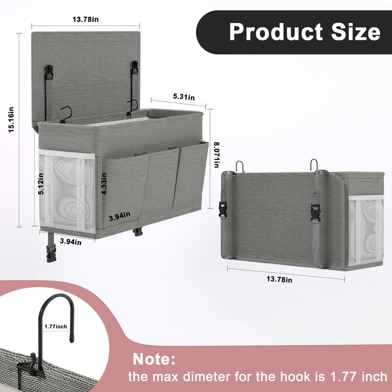 Edudif Dual-purpose Bedside Caddy Bedside Organizer, Bed Caddy with 6