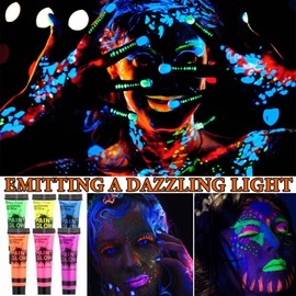 6 Pcs Glow in the Dark Face Body Paint,Blacklight Neon Face & Body Paints,Easily Cleanable Face & Body Paint Set Neon Body Makeup Glow in the Dark Party Supplies