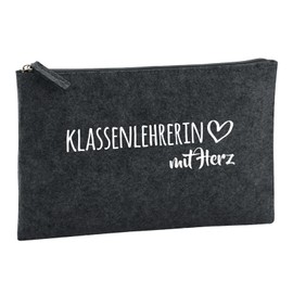 Huuraa Kulturbeutel Klassenlehrerin mit Herz Geschenk 1 Liter Charcoal Filz Klassenlehrerin Geschenkidee