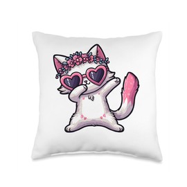Cat Heart Shape Sunglasses Dabbing Dance Lover Throw Pillow