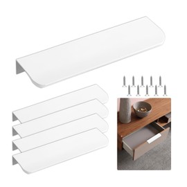 Thatyro 5 Pack 4.7" Length Flat Edge Finger Pulls for Cabinets, Aluminium Alloy Hidden Drawer Pull, Concealed Tab Finger Pull Cabinet Handles for Dresser Cupboard Wardrobe Kitchen Hardware (White)