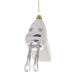 Cody Foster & Co Vintage White Hand Mixer Glass Ornament – 4.5" Tall – Retro Kitchen Appliance Holiday Tree Decoration – Glitter Beaters – Christmas Baking Decor