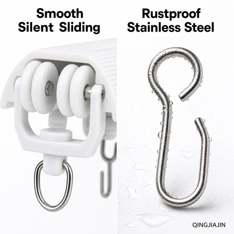 60Pcs Stainless Steel Curtain Track Hooks Rollers for Ceiling