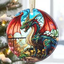 3.5 Inch Ceramic Flying Dragon Ornament, Christmas Ornament, Christmas Decoration, Christmas Tree Ornament, Heirloom Keepsake, Gift Exchange, Gift Idea, Bauble Present