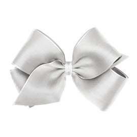 Wee Ones Girls' Deluxe Metallic Mesh Hair Bow with Grosgrain Underlay on WeeStay No-Slip Clip, King, Silver
