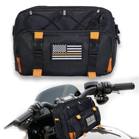 Universal Motorcycle Handlebar Bag - Black American Flag 1680D Water-resistant Tool Fork Sissy Bar Bag for Motorbike Cruiser Softail Dyna Sportsters Dirt Bike Bicycle ATV