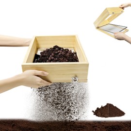 Wooden Soil Sifter for Gardening,13.7"x10.2" Rock Sifter with 2 Replaceable Mesh Screen (0.25"&0.47") Compost Sifter for Leaves, Rocks, Compost, Gravel, Soil