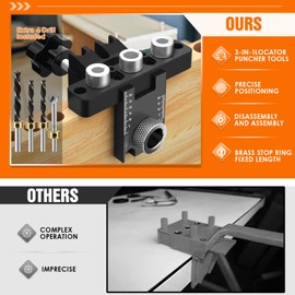 High-end woodworking 3-in-1 dowel clamp set - additional embedded part hole punch, 8/10/15mm drill bit, precision processing, woodworking DIY (3-in-1 Pin Clamp Kit+Locator)
