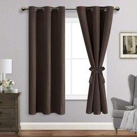 JIUZHEN Blackout Curtains with Tiebacks - Thermal Insulated, Light Blocking and Noise Reducing Grommet Curtain Drapes for Bedroom and Living Room, Set of 2 Panels, 42 x 63 Inch Length, Brown
