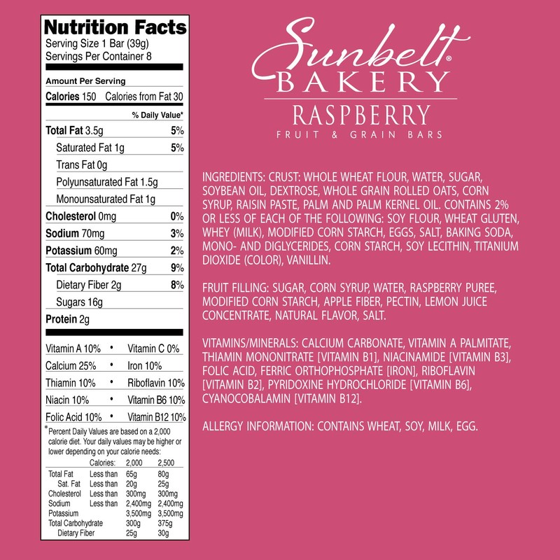 Sunbelt Bakery's Raspberry Fruit & Grain Bars, 1.4 oz Bars,